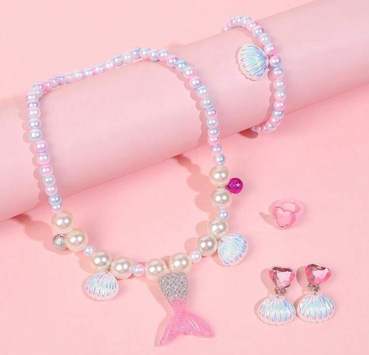 5pcs/Set Mermaid Faux Pearl Necklace Jewelry