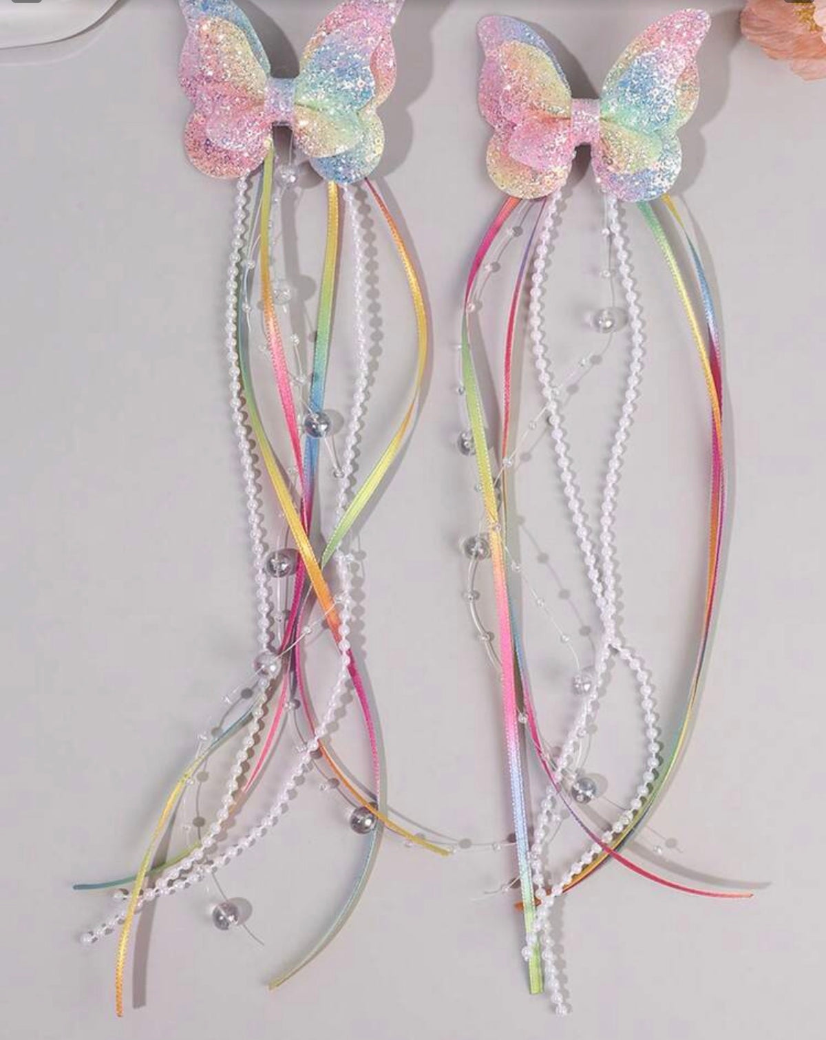 2pcs Shiny Butterfly Tassel Hair Clips