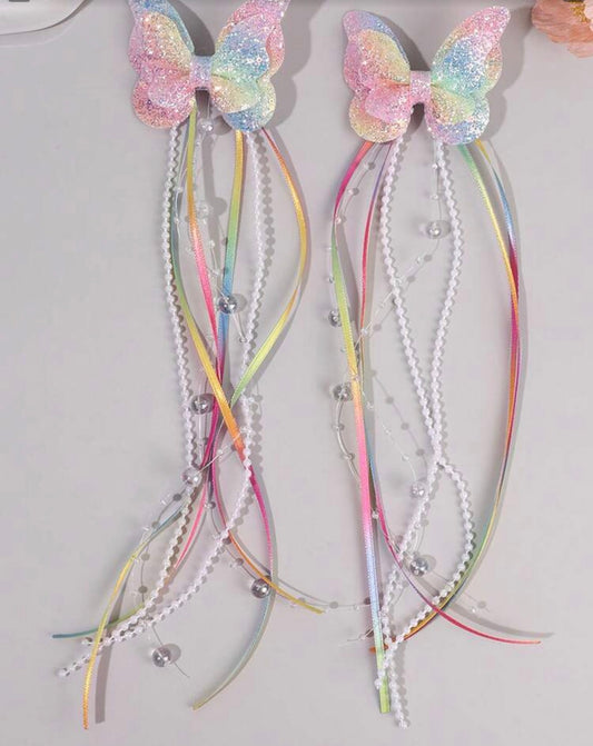 2pcs Shiny Butterfly Tassel Hair Clips