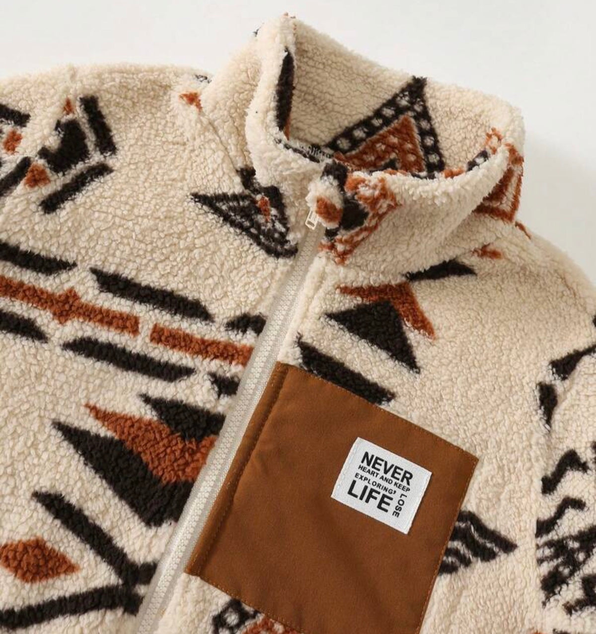 Woven Label Thermal Pattern Small Stand Collar Long Sleeve Zipper Winter Jacket