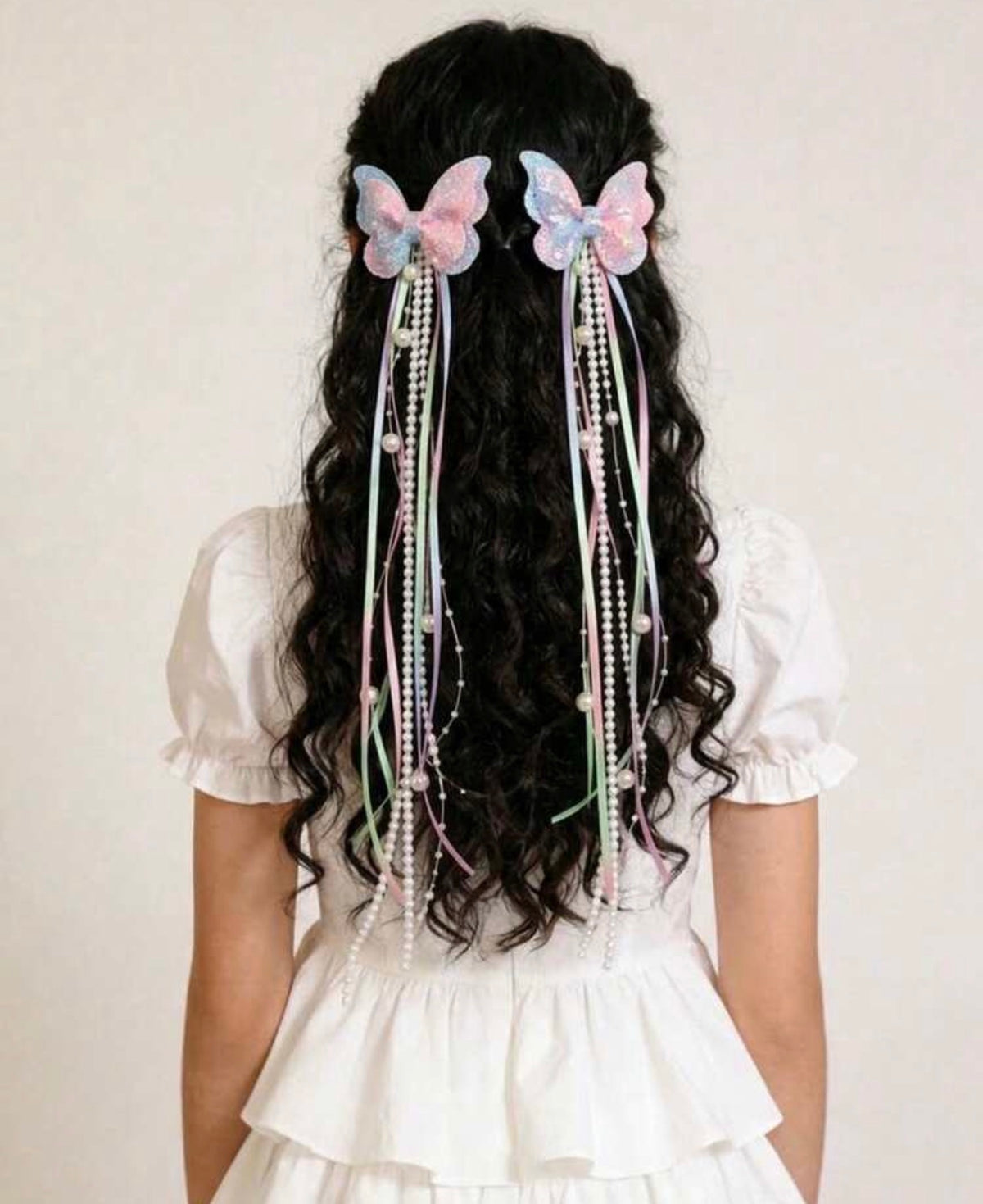 2pcs Shiny Butterfly Tassel Hair Clips