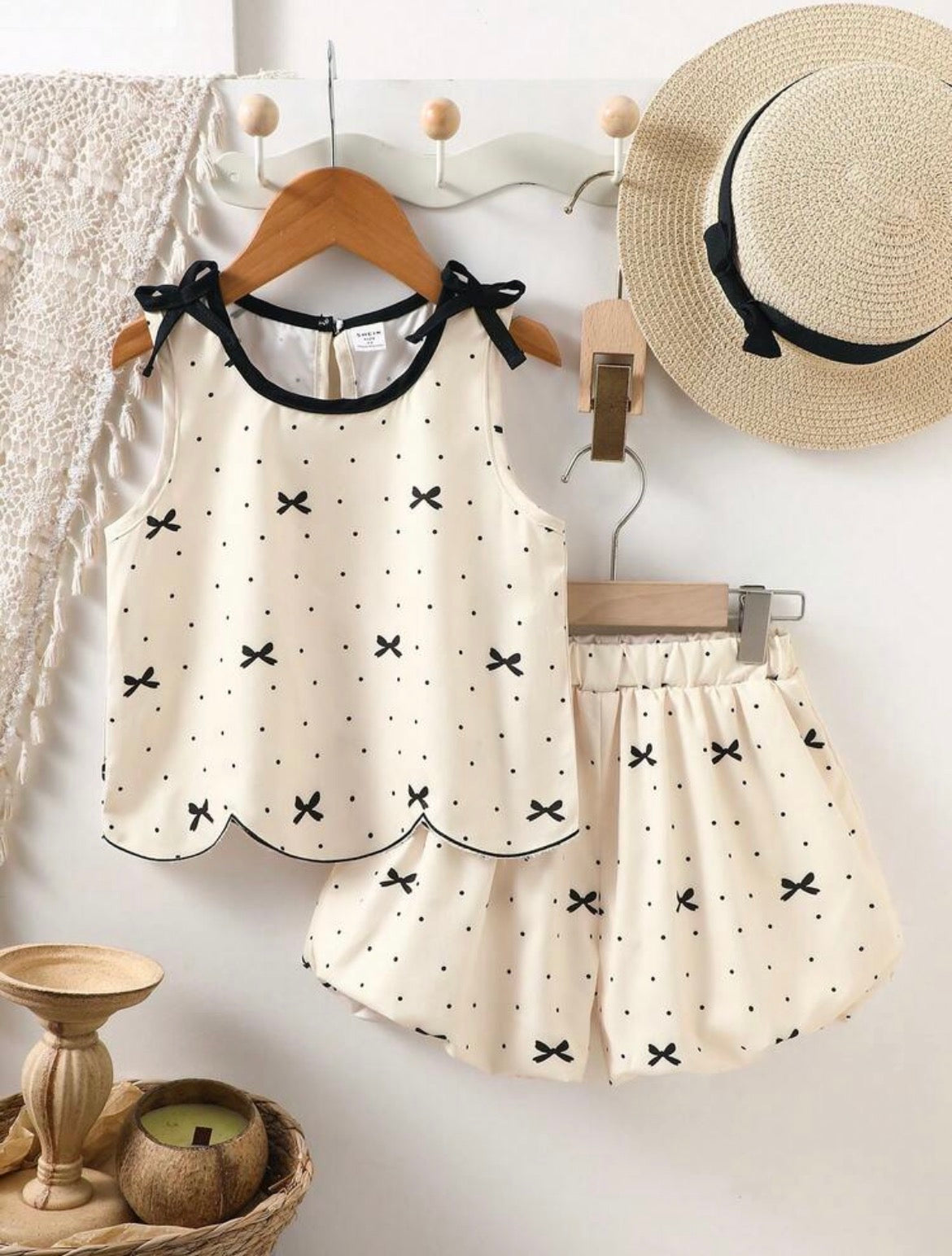 Girls' Polka Dot Bow Tie Camisole Set