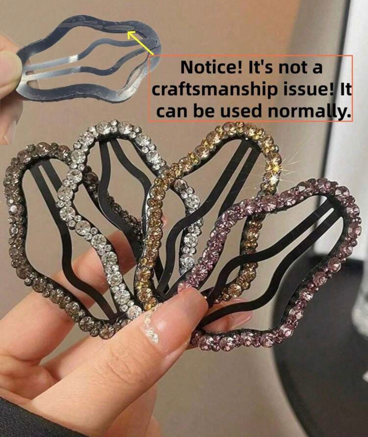 4pcs/ Multicolor Crystal Asymmetrical Shaped Hair Clips