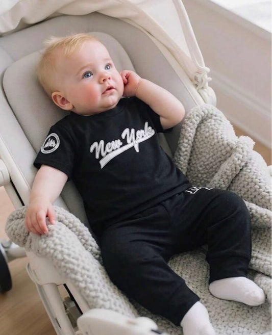 Simple Letter Print Short Sleeve Crew Neck T-Shirt And Elastic Waist Long Pants Set