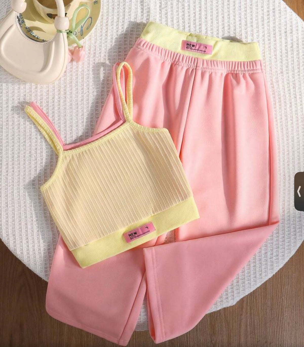 2pcs/Set Contrast Color Sleeveless Top & Pants
