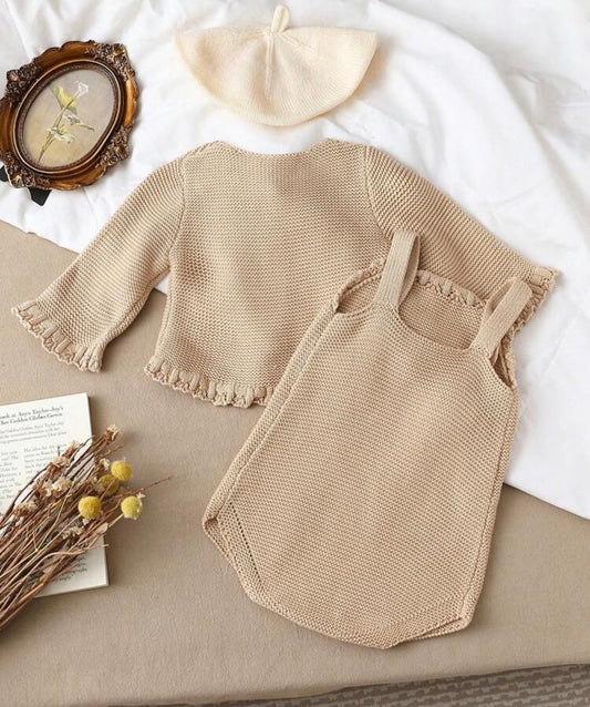 Flounce Sleeve Cardigan & Bow Front Cami Knit Bodysuit Autumn Fall