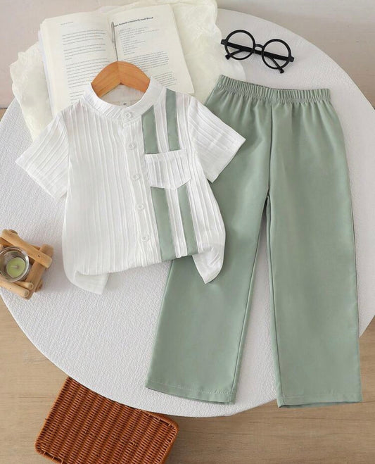 2pcs/Set Striped Short Sleeve Shirt And Pants