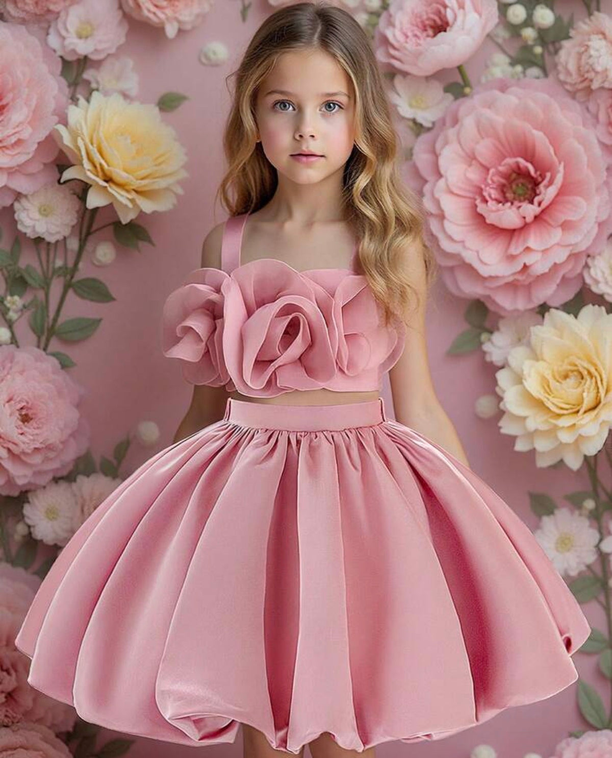 2pcs/Set Thick Strap 3D Floral Tube Top Skirt Set