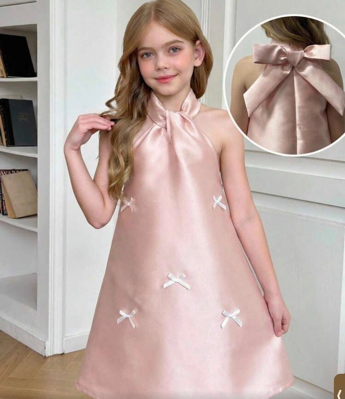 Milky Pink Halter A-Line Dress With Bows