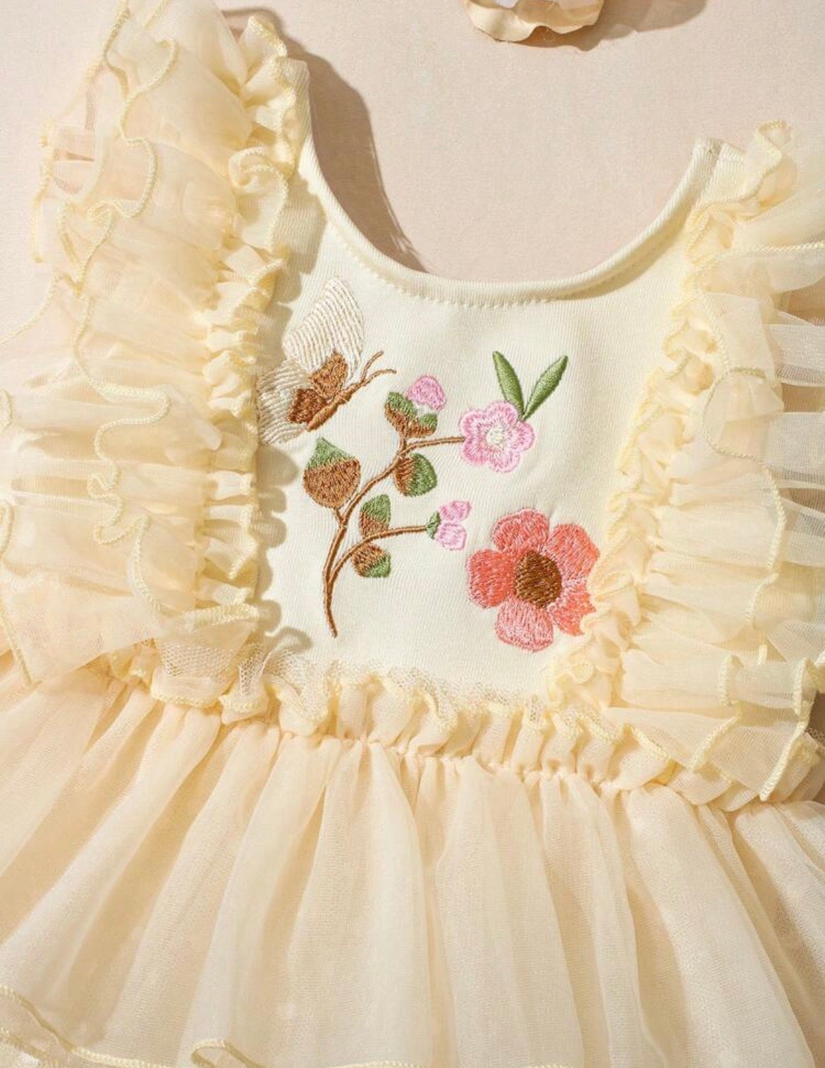 Newborn Baby Floral Embroidered Romper With Headband