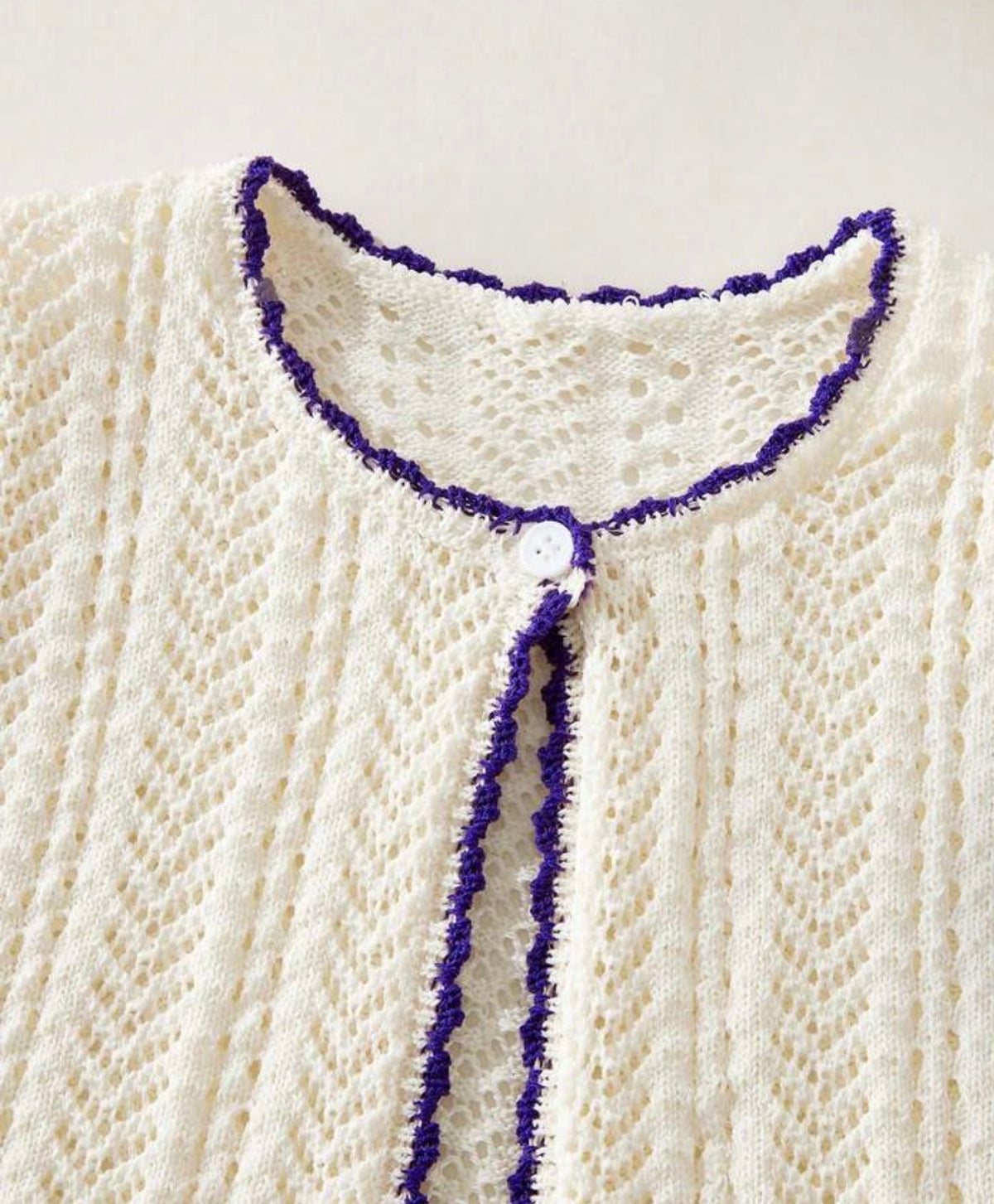 1pc Loose Fit Purple Trim Apricot Knit Vest ,Autumn