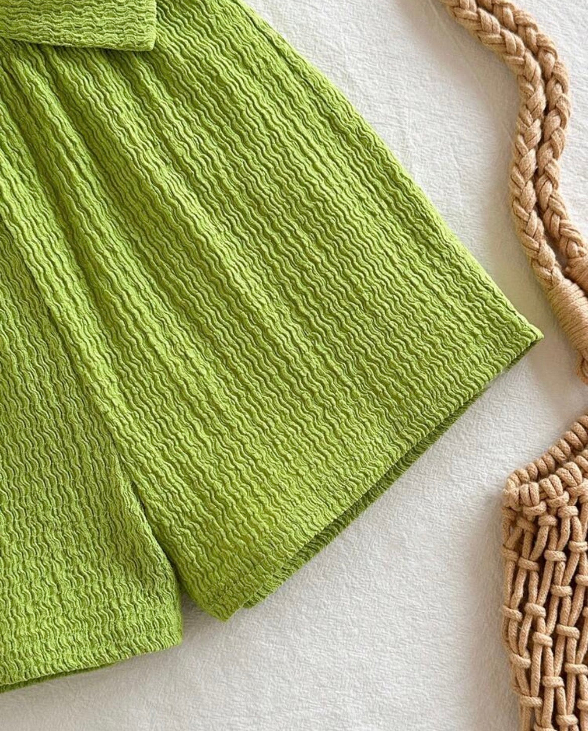 Lime Green Romper,Textured Bow Strap 1-Piece