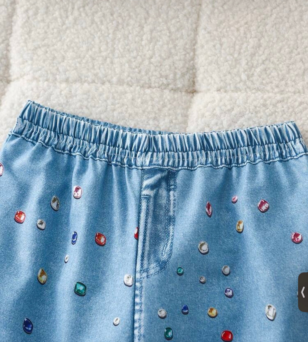 2pcs/Set Denim Effect Colorful Sequin Denim Short Sleeve T-Shirt + Long Pants