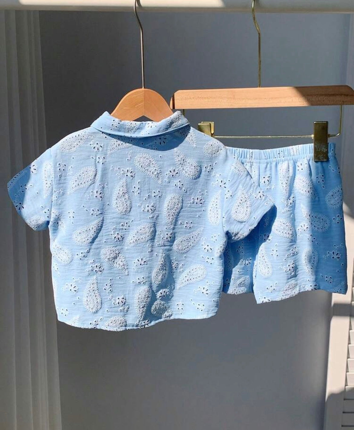 2pcs Baby Blue Shirt And Blue Shorts