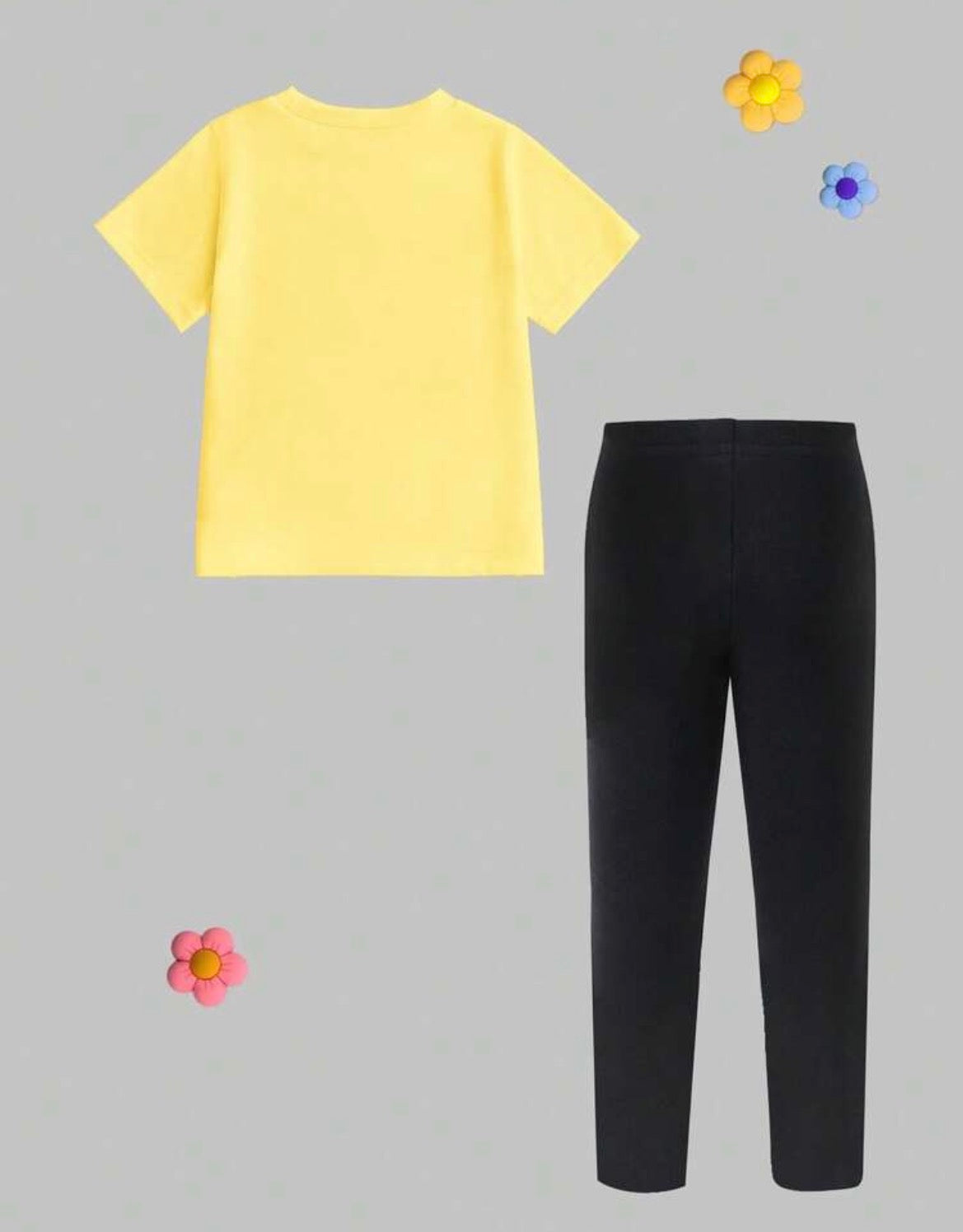 2pcs/Set Loose Round Neck Short Sleeve T-Shirt And Black Leggings
