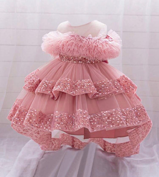 Mesh Cute Flower Dress With Train