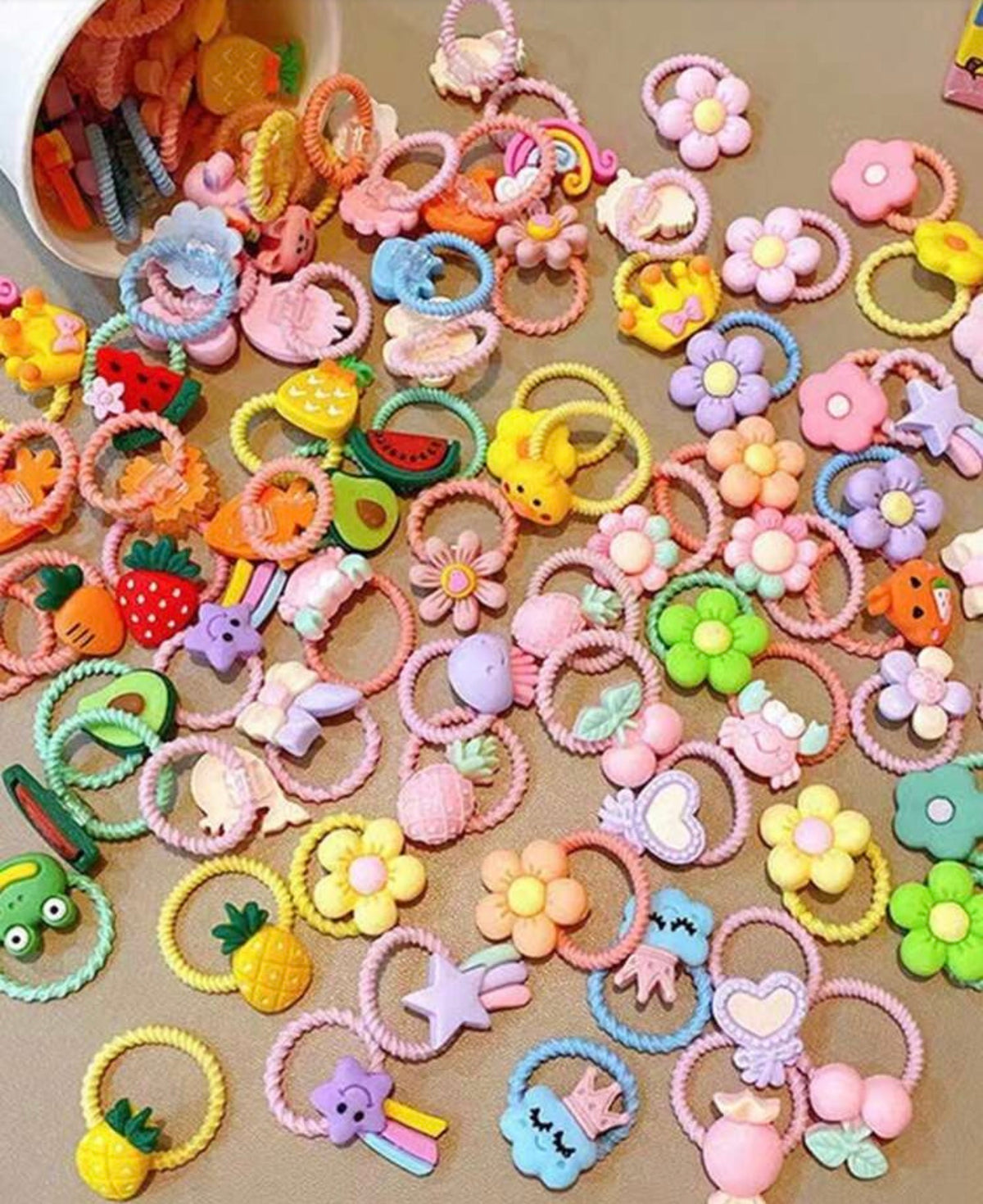 50pcs Random Cartoon Cute Scrunchies, Hair Ties
