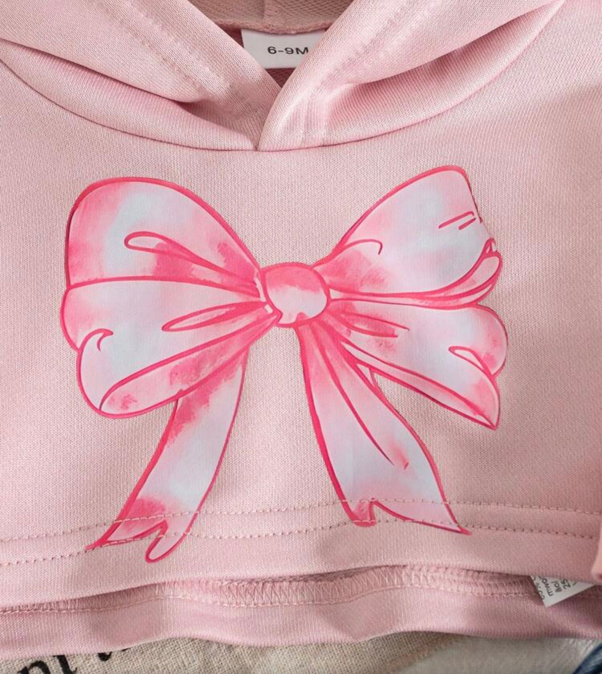 3pcs/Set Casual American Pink Bow Print Hoodie Sweatshirt, Solid Color Camisole, And Bowknot Straight Leg Jeans