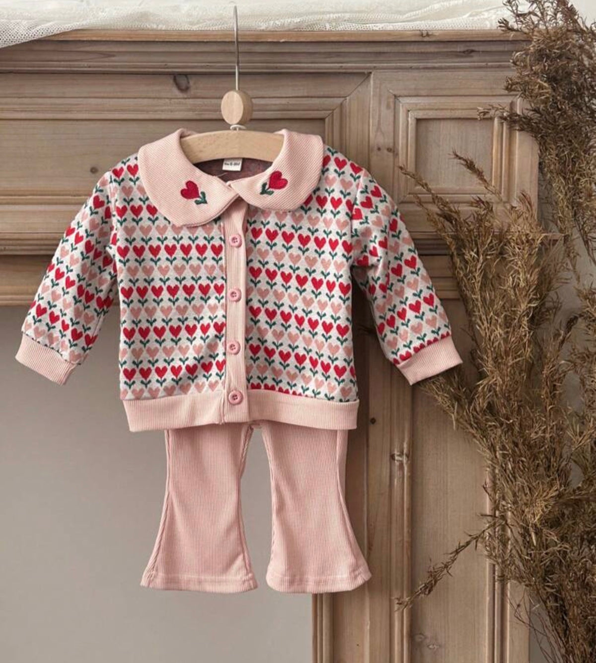 2Pcs/Set Peter Pan Collar Top + Flared Long Pants Two Pieces Set