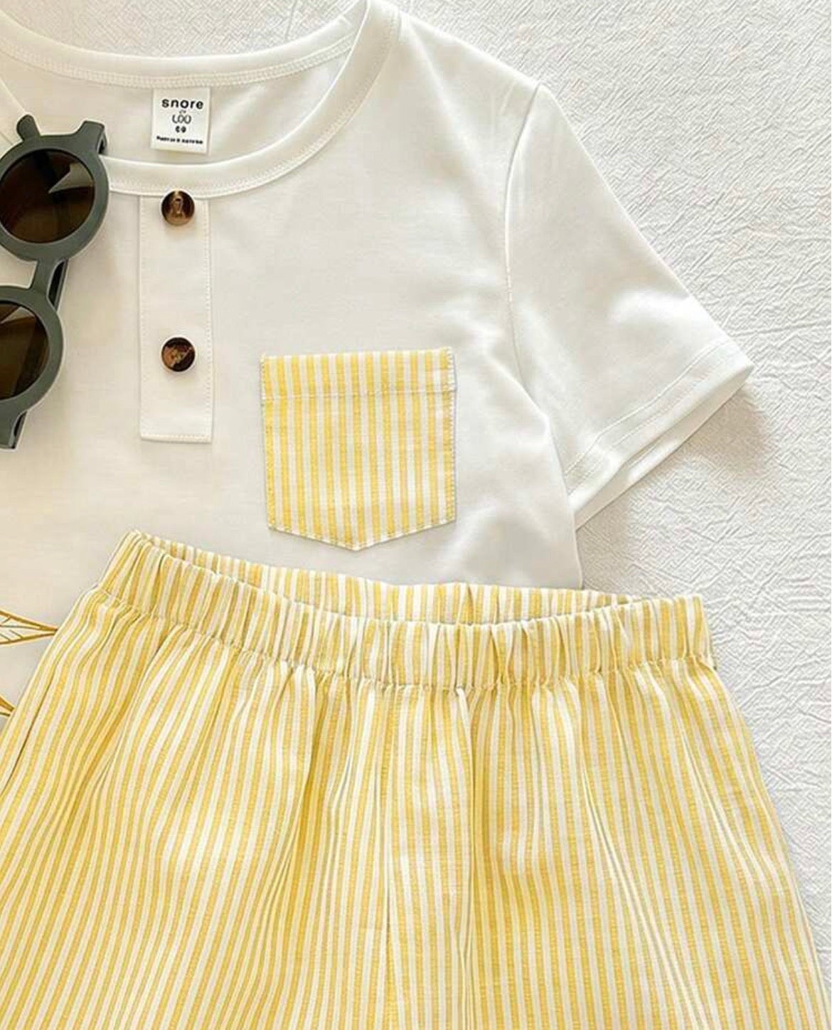 2pcs/Set Plant Pattern Short Sleeve T-Shirt And Striped Shorts