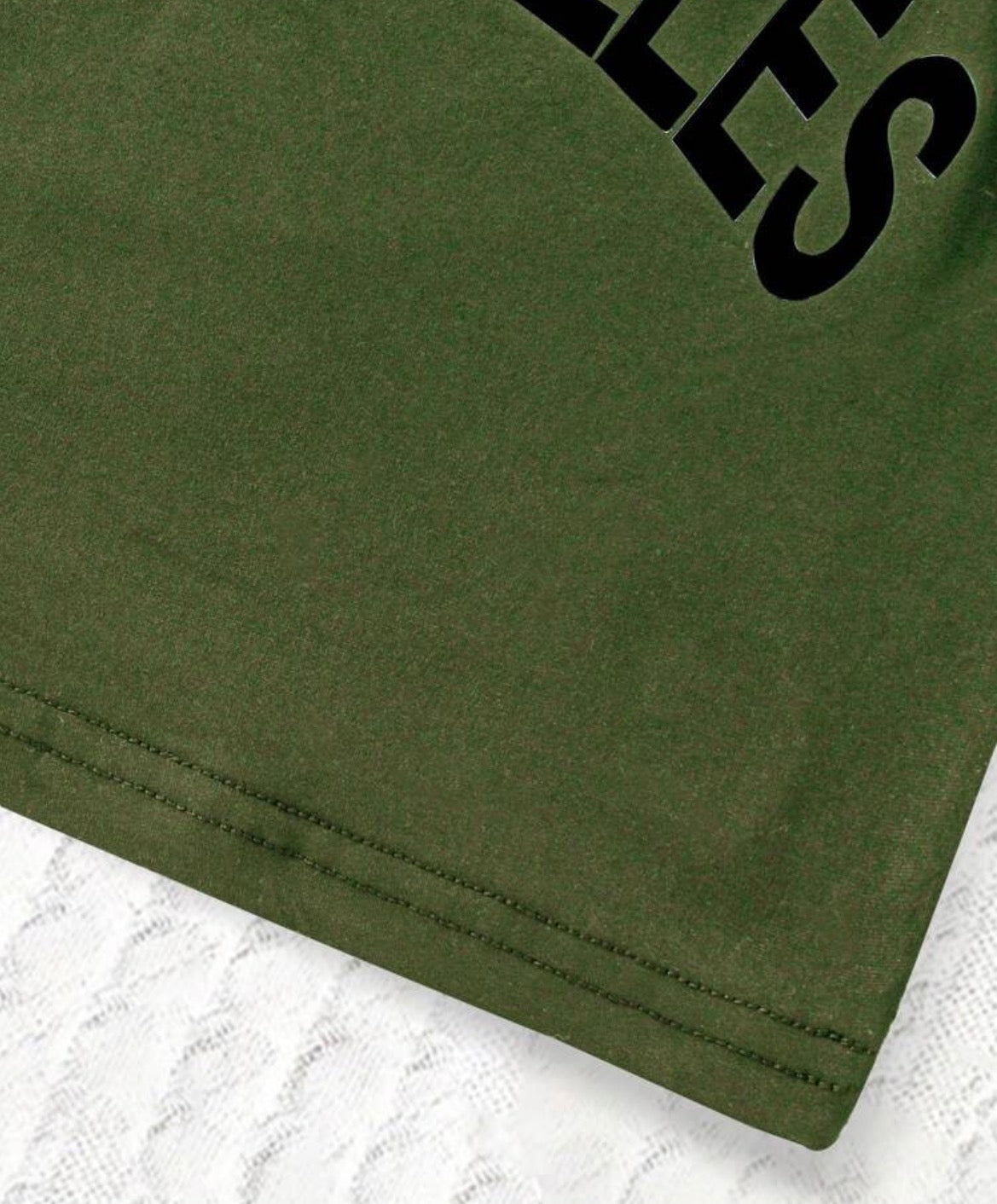 2pcs/Set Military Green Letter Print Round Neck Sleeveless Top + Elastic Waist Pleated Skirt