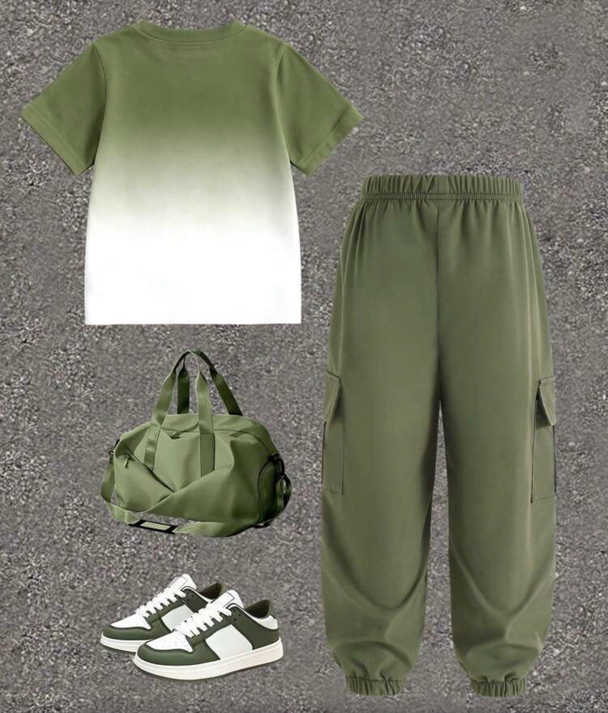 Gradient Color  Printed Round Neck T-Shirt & Cargo Pants