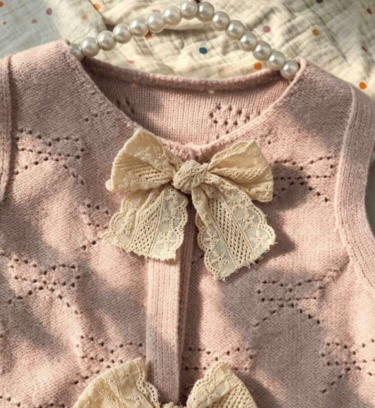 Hollow Bow Lace Loose Thin V-Neck Sweater Vest