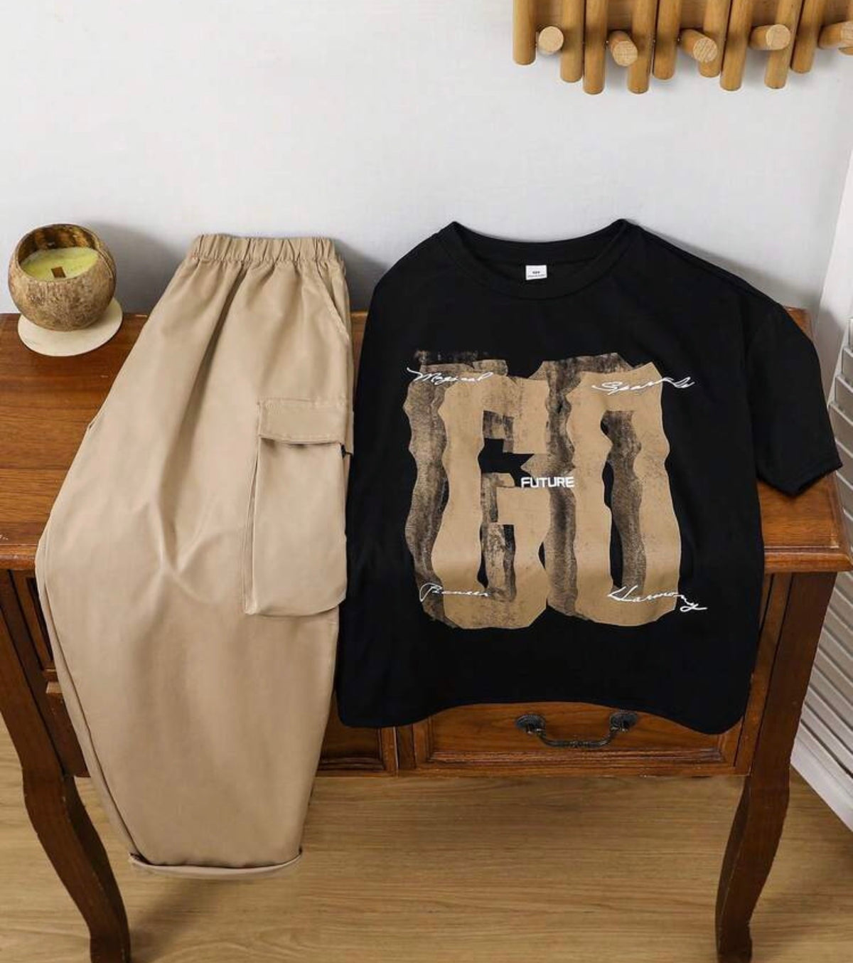 2pcs/Streetwear City Break Loose Fit T-Shirt And Cargo Pants