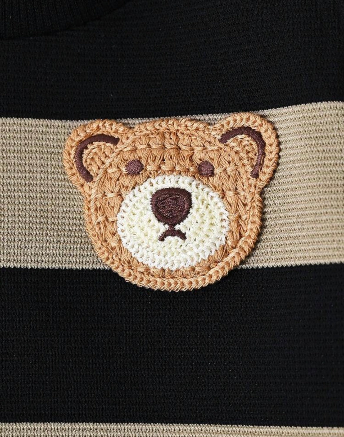 Striped Crew Neck Long Sleeve Bear Graphic Top Slim Fit Pants