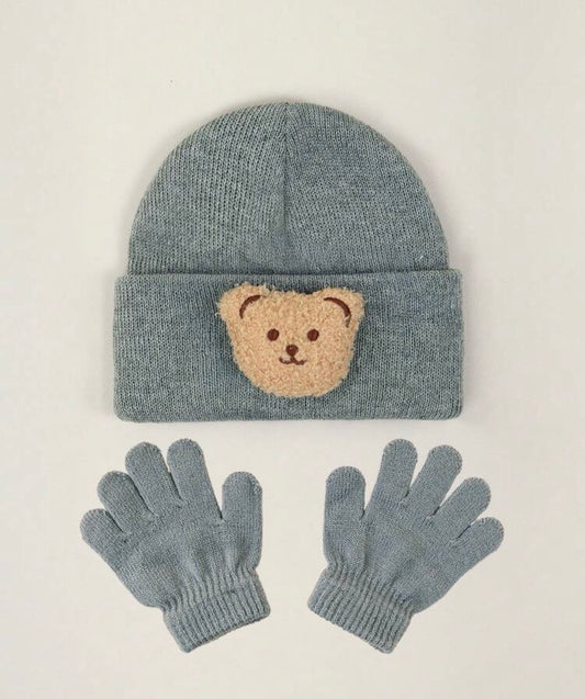 1set 0-3Y Beanie & Gloves Winter Knit Warm Caps