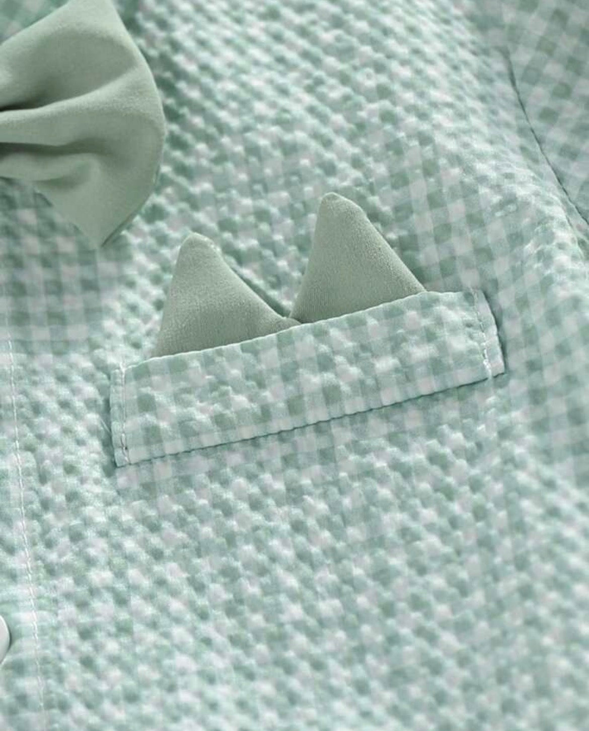 4pcs Sage Green With Short Sleeve Shirt,Shorts,Bow