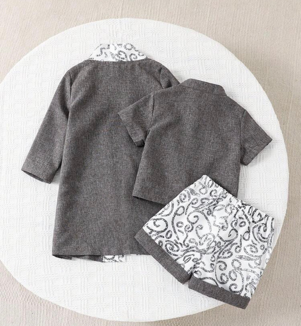 Winter 3pcs Set: Floral Print Long Sleeve Cardigan,Shirt & Striped Shorts