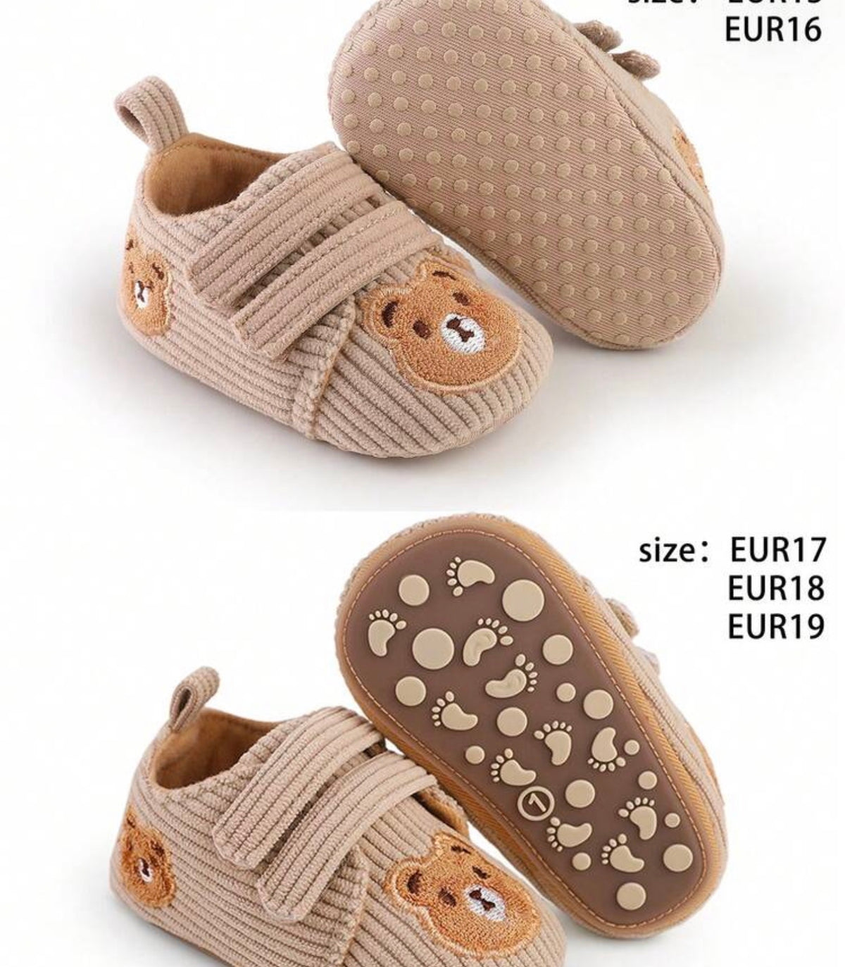 Cartoon Bear Magic Tape Design Shoes