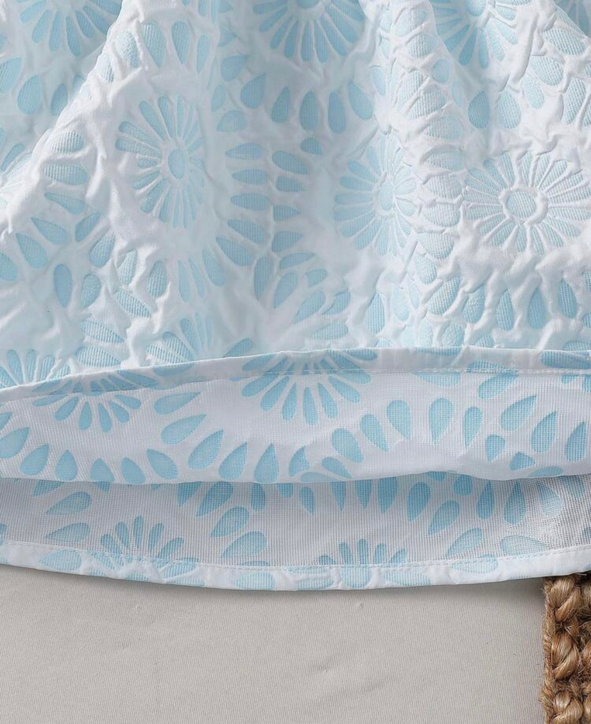 Vintaside Ruffle Collar Puff Sleeve Bow A-Line Dress,Light Blue And White Floral 3D Bow Detail Gown