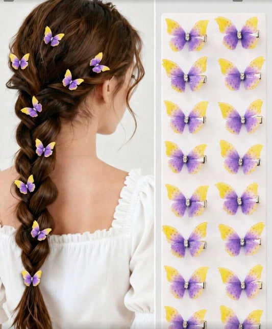 10pcs/Pack Double Layer Crystal Mesh Butterfly Hair
