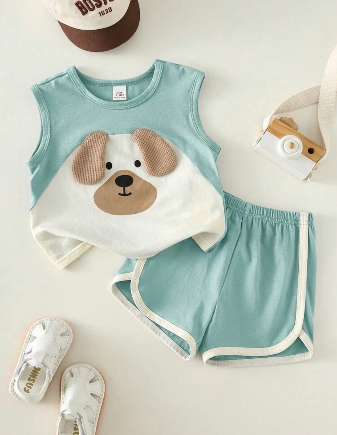 2pcs/Set Cartoon Print Contrast Color Sleeveless Vest & Shorts Set