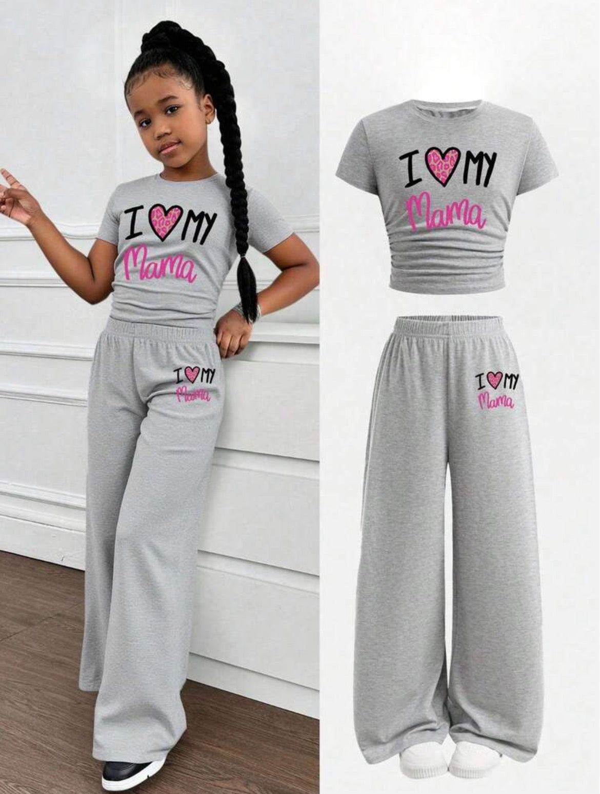 Letter Print Short Sleeve Top And Loose Fit Pants