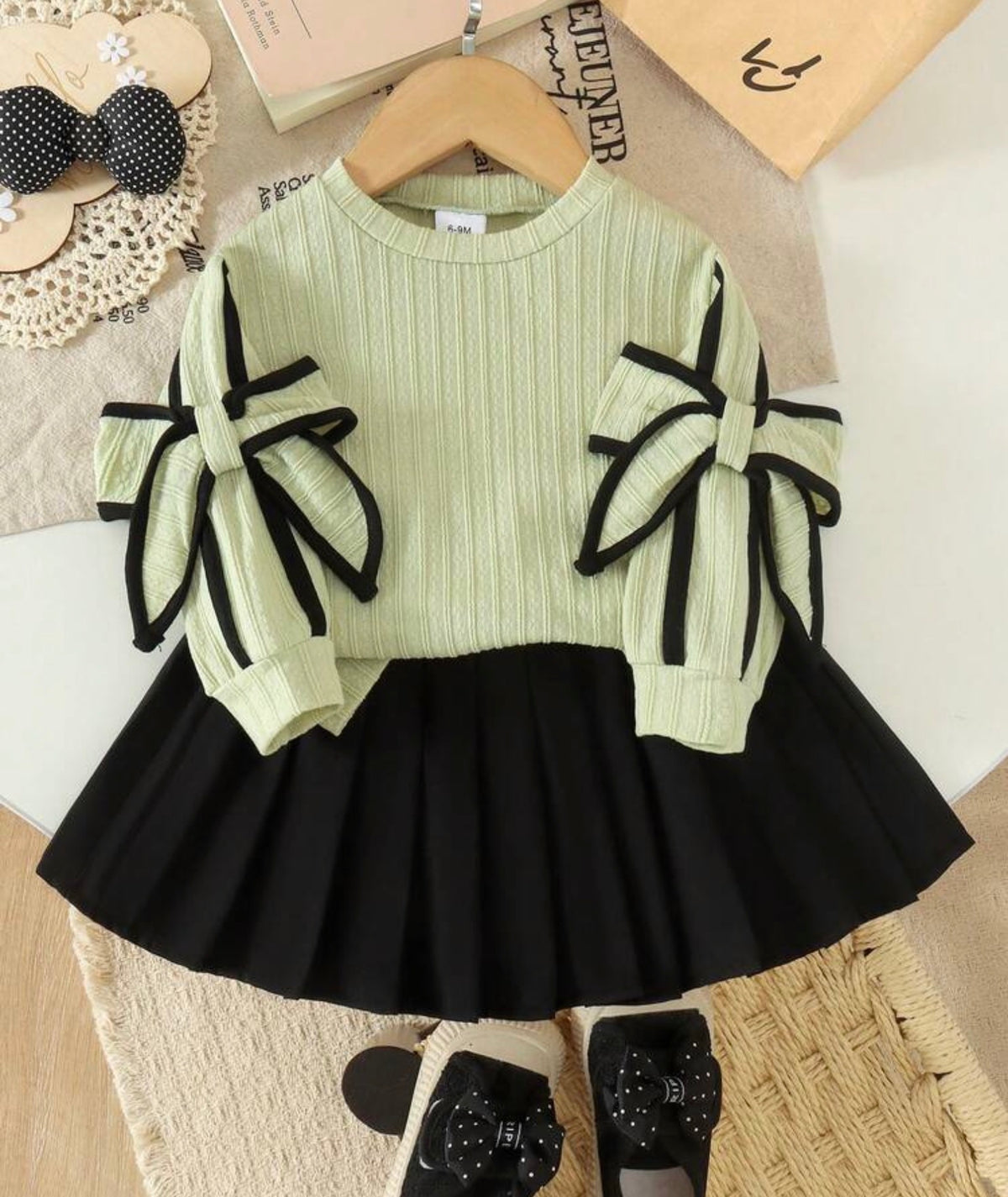 2pcs Preppy Style Knit Long Sleeve Sweatshirt & Skirt Set