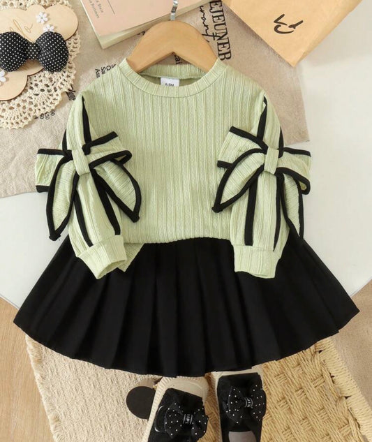 2pcs Preppy Style Knit Long Sleeve Sweatshirt & Skirt Set