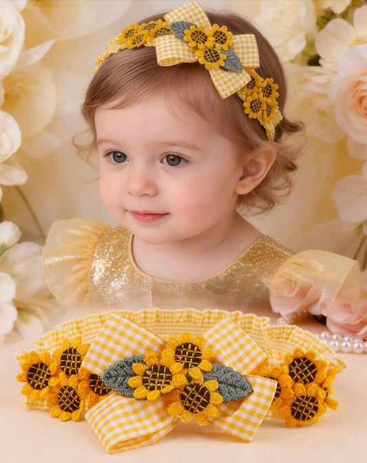 1pc Cute Sunflower Embroidered Bow Headband