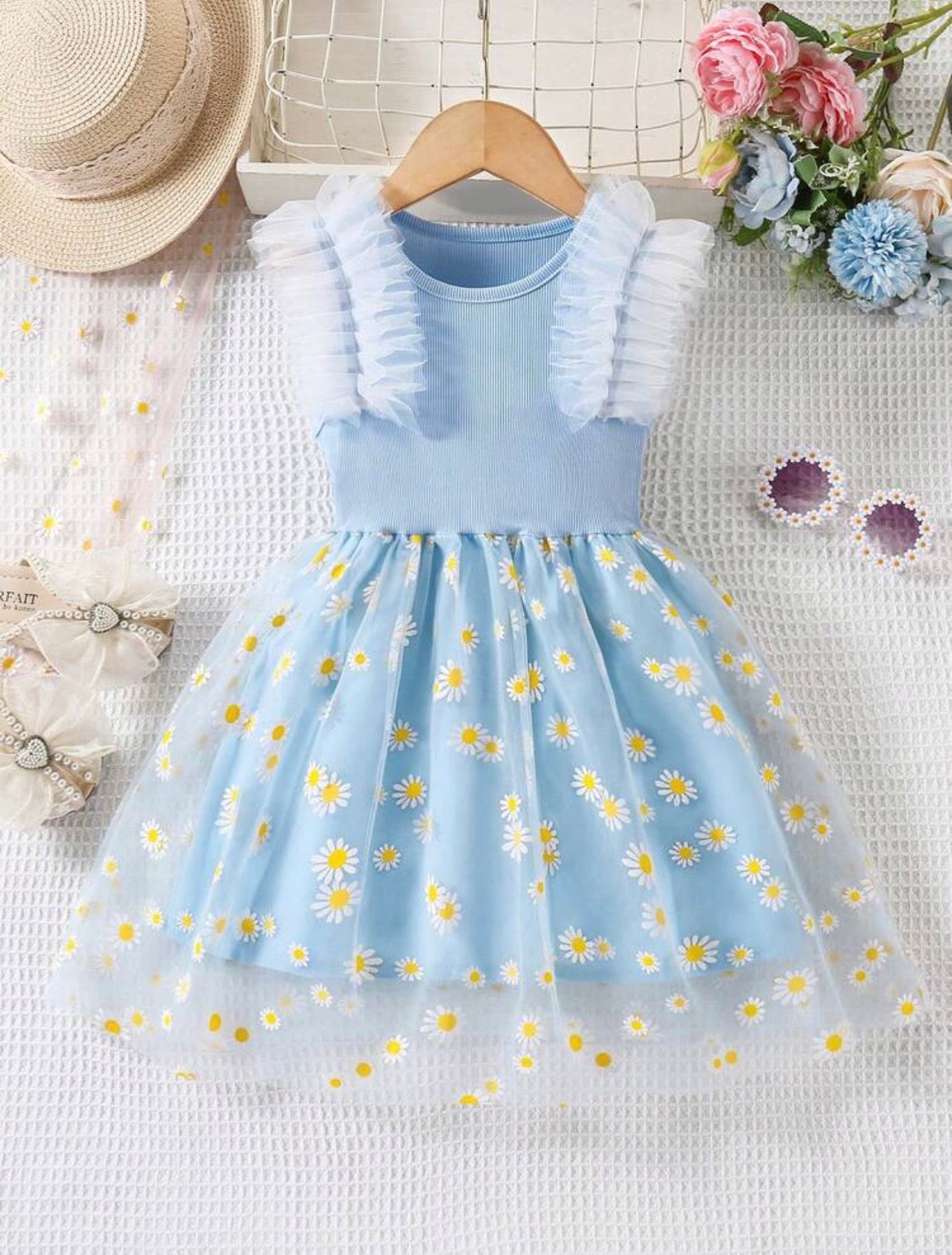Daisy Floral Print Round Neck Dress
