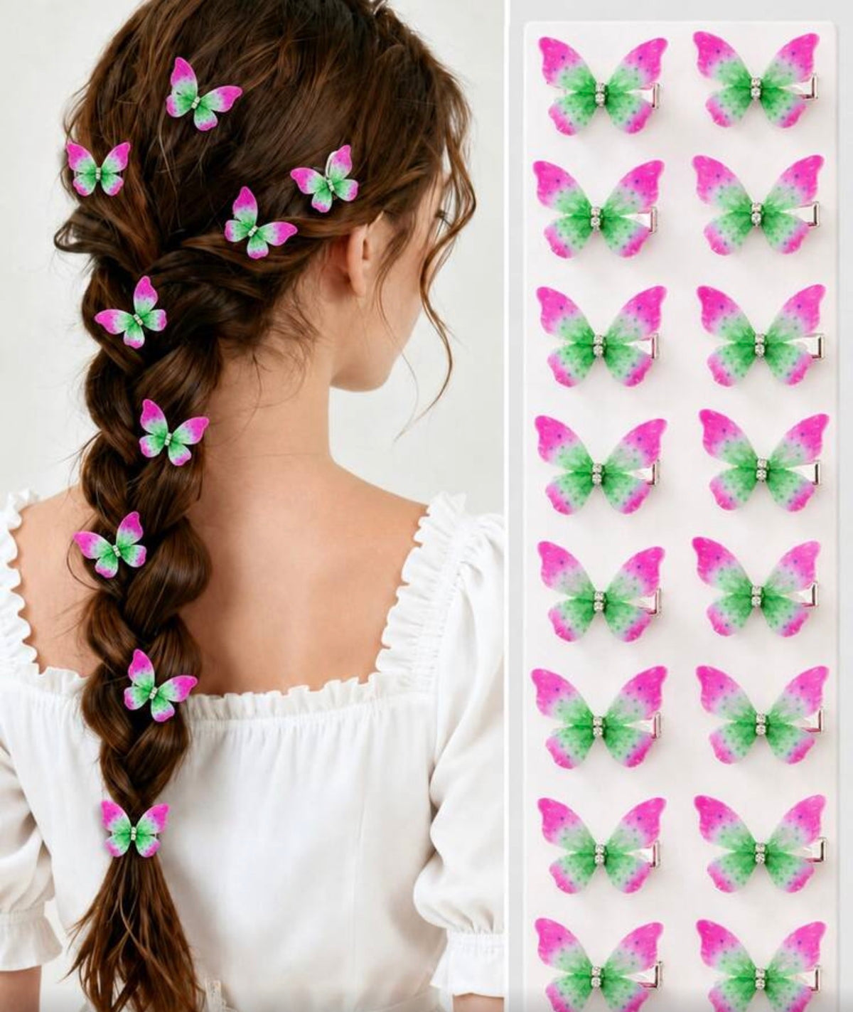 10pcs/Pack Double Layer Crystal Mesh Butterfly Hair
