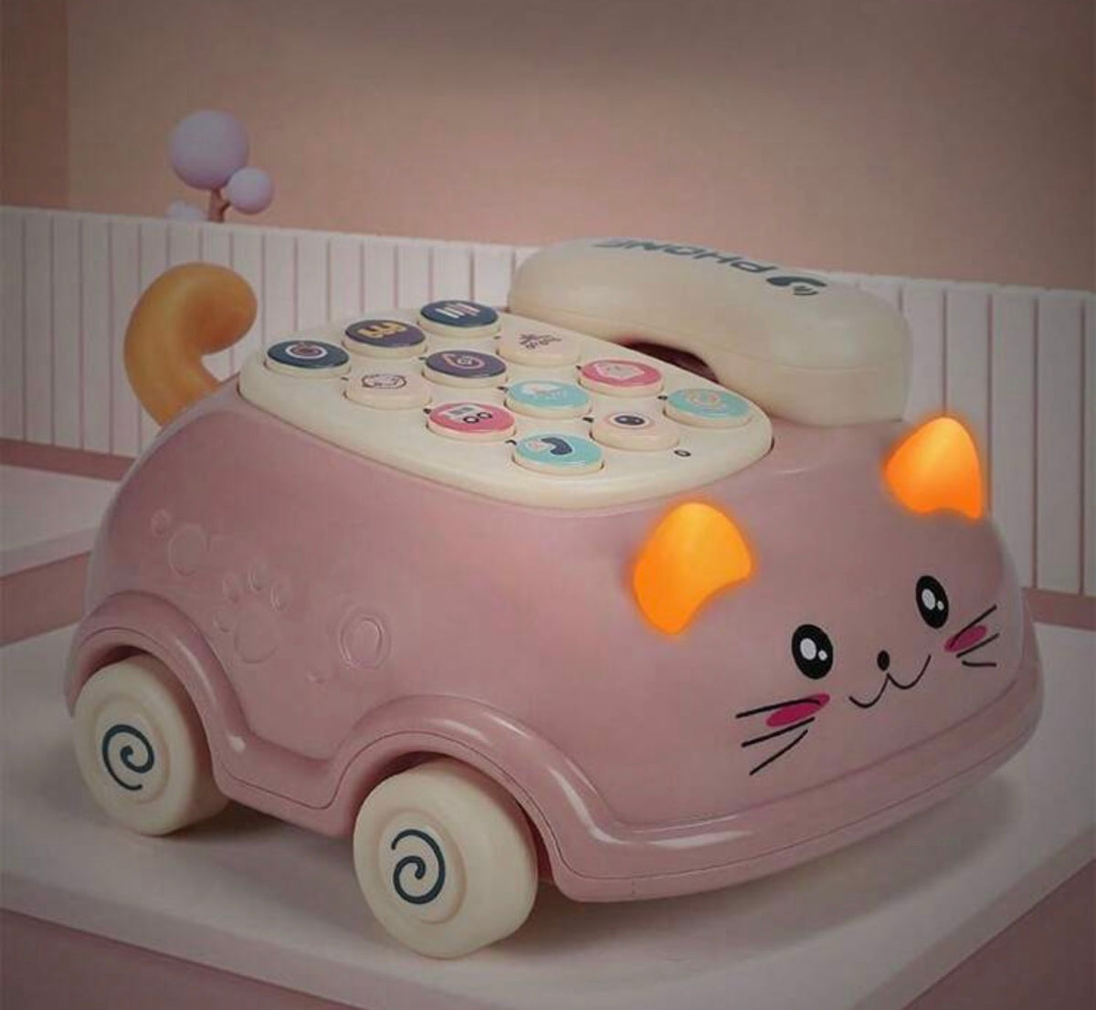 1pc Multifunction Pull String Phone Car Toy, Music Toy Car With Pull Cord And Light & Sound