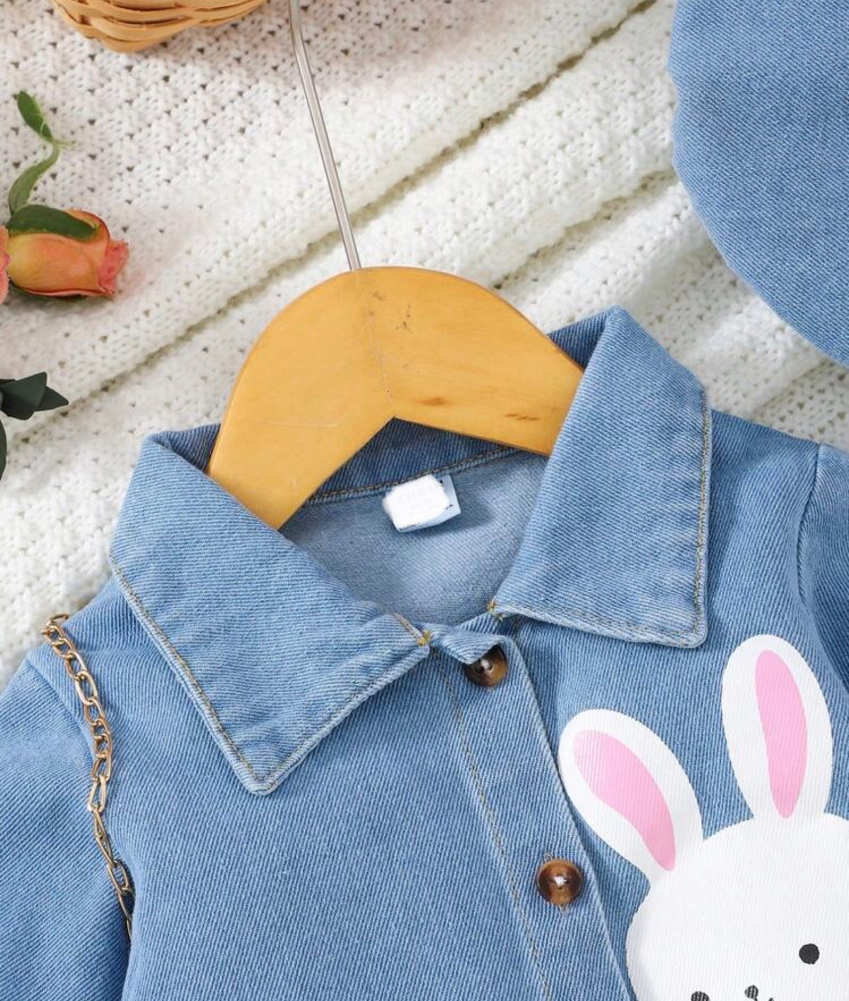 Versatile Washed Blue Denim Dress with hat