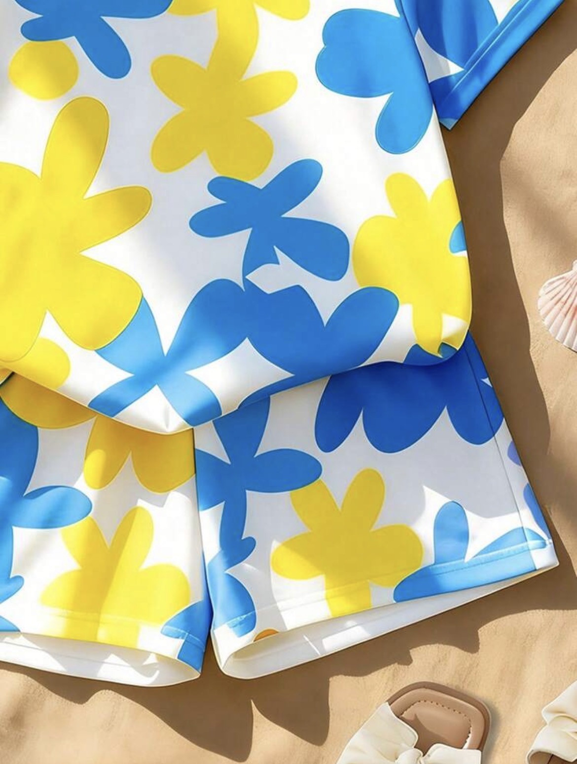 Refreshing Sweet Element Print Round Neck Short Sleeve Top + Shorts
