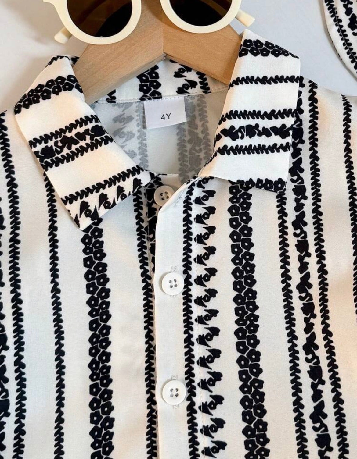 3pcs/Set Polo Collar Single-Breasted Short Sleeve Top Paired With Printed Shorts + Fisherman Hat