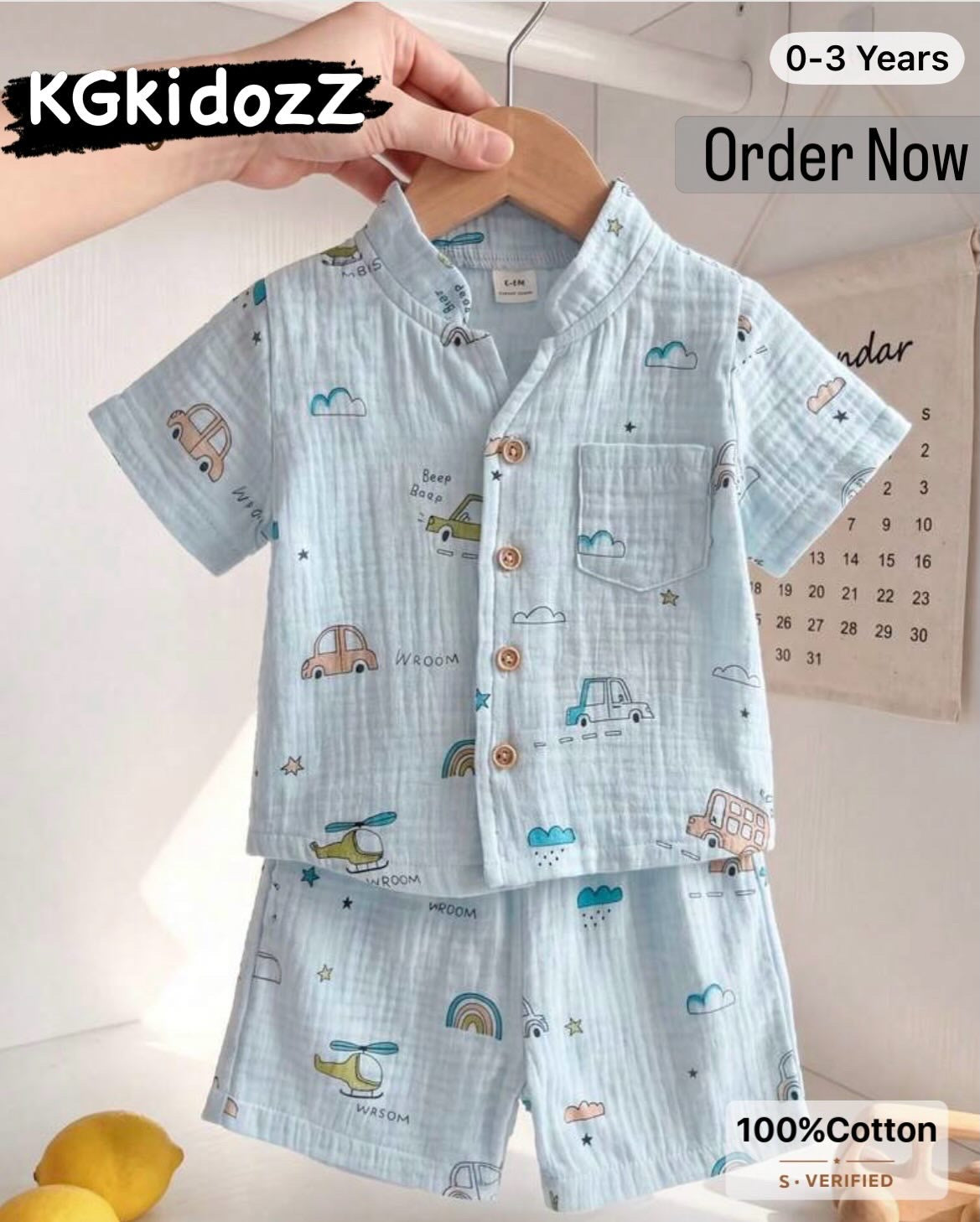 2pcs/Set Toddler Infant Plant Pattern Short Sleeve Shirt And Elastic Waist Shorts