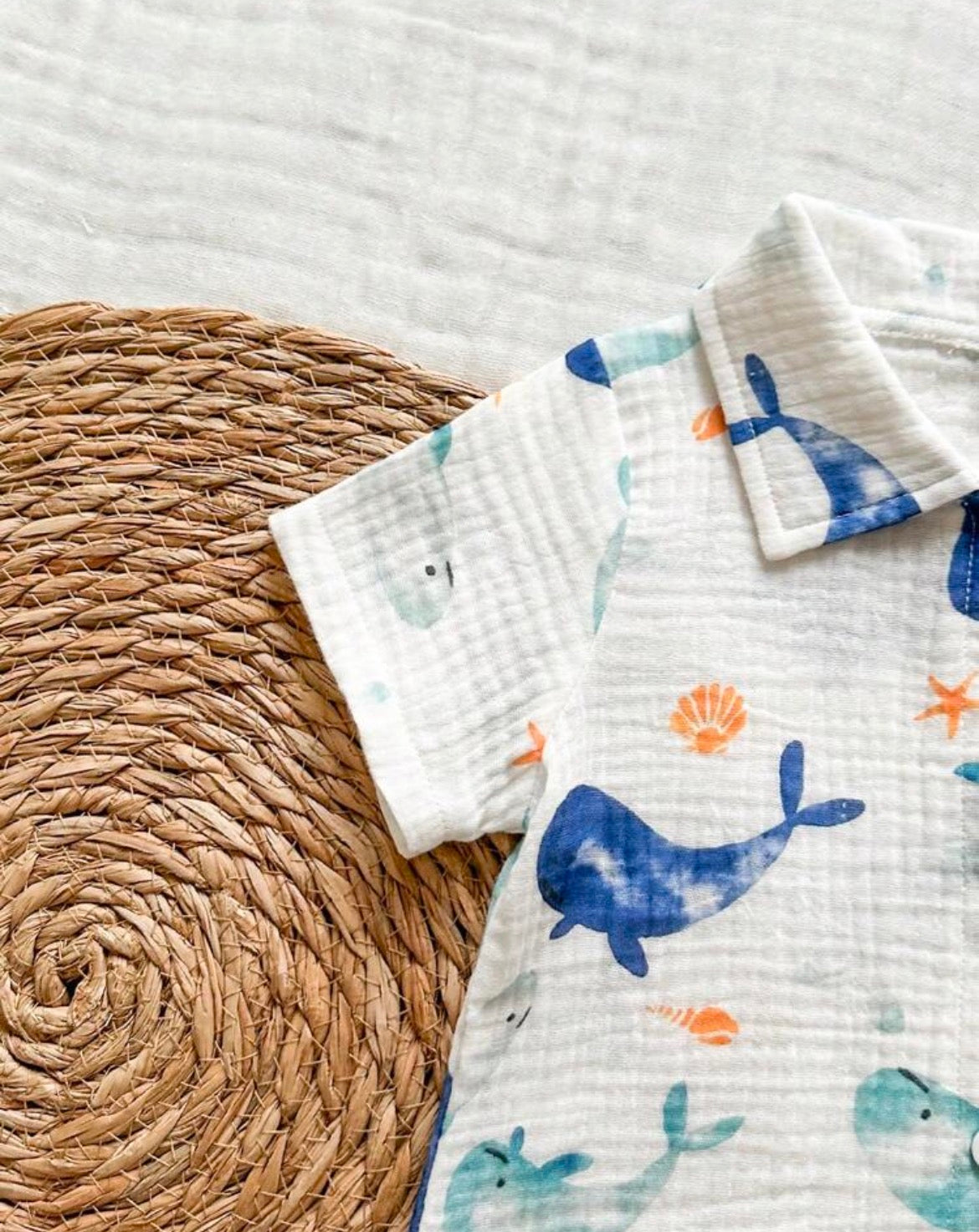Dolphin Print Short Sleeve Button-Down Shirt And Shorts