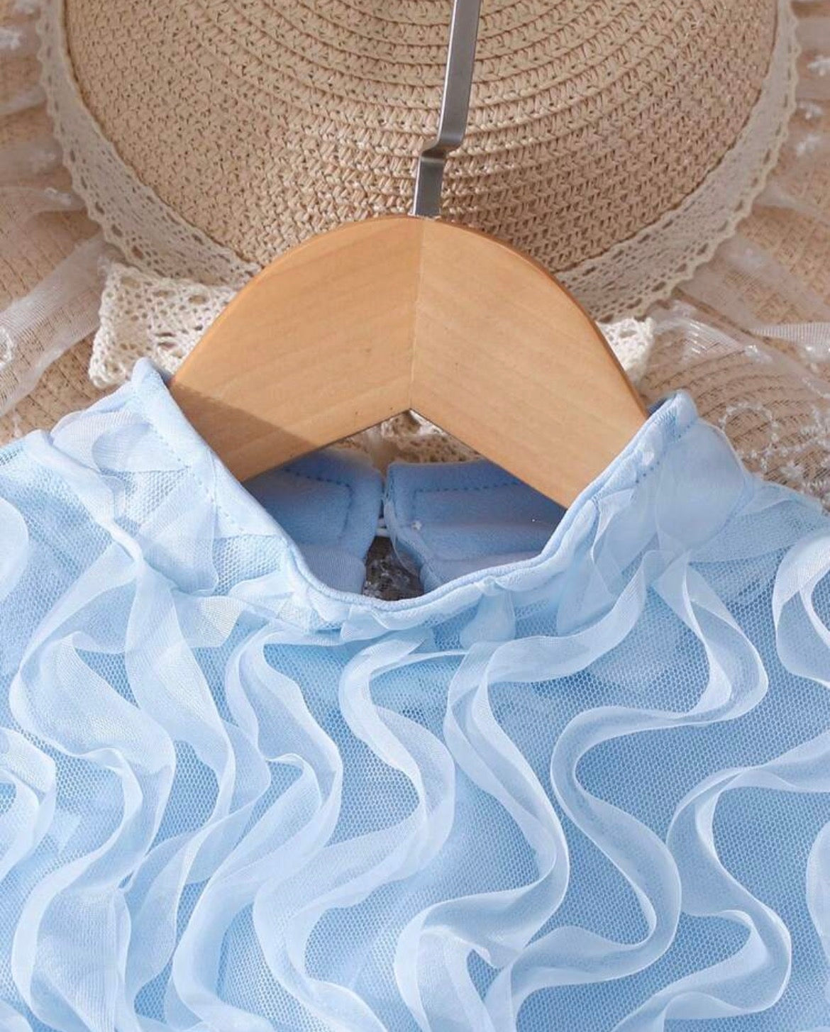 Solid Color Elegant Textured Round Neck Ruffle Dress,