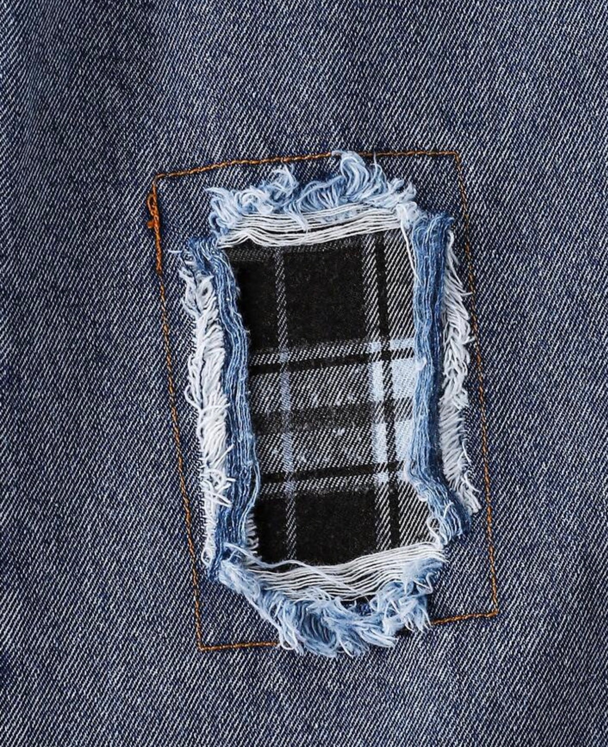 Winter Polo Collar Letter Print Pattern Long Sleeve Drop Shoulder Polo Shirt And Distressed Patchwork Plaid Elastic Waist Straight Leg Denim Pants Set